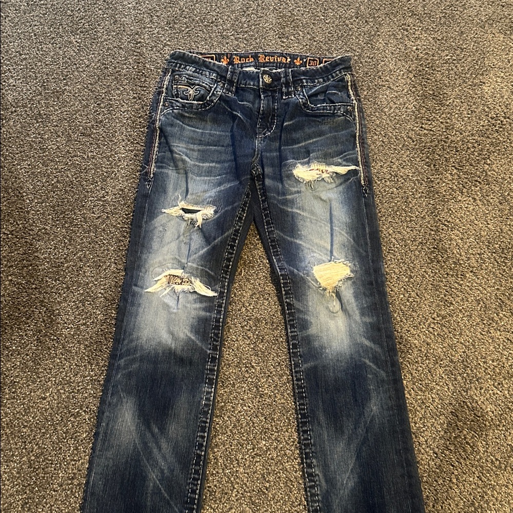 Rock Revival Blue Distressed Men Jeans
